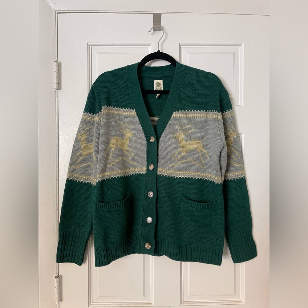 Anthropology “Tiny” Reindeer Knit Cardigan